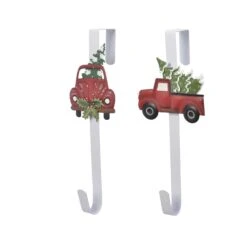 Decoris Red Pickup Truck With Tree Wreath Hanger 1 Pk