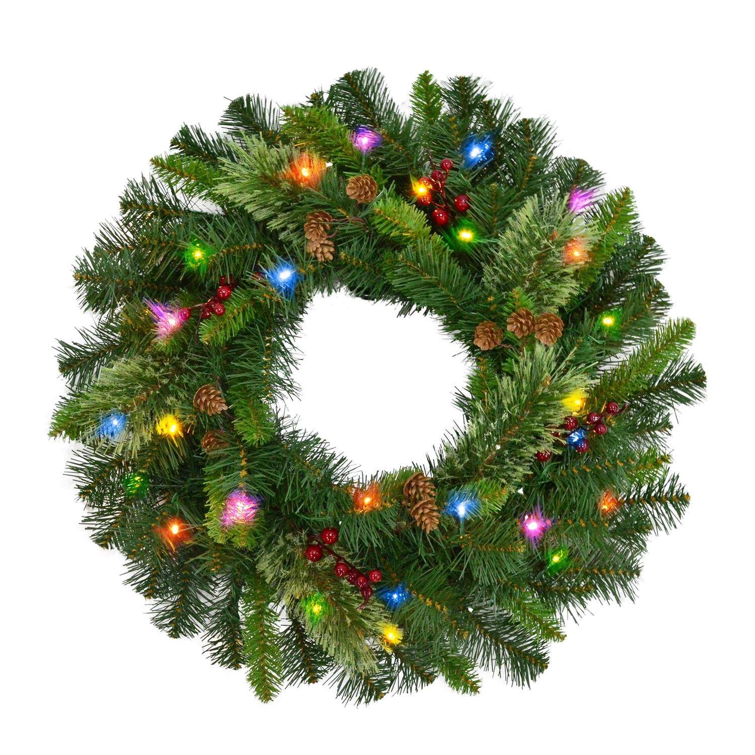 Celebrations Home 24 In. D LED Prelit Multicolored Mixed Pine Wreath 3 Celebrations Home 24 In. D LED Prelit Multicolored Mixed Pine Wreath