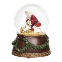 Roman Glitter Dome LED Multicolored Kneeling Santa Indoor Christmas Decor 5.88 In.