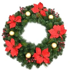 Celebrations Home 30 In. D LED Prelit Warm White Poinsettia Wreath
