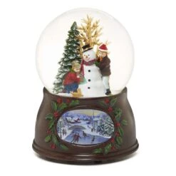 Roman Glitter Dome Multicolored Kids Building A Snowman Musical Indoor Christmas Decor 5.5 In.