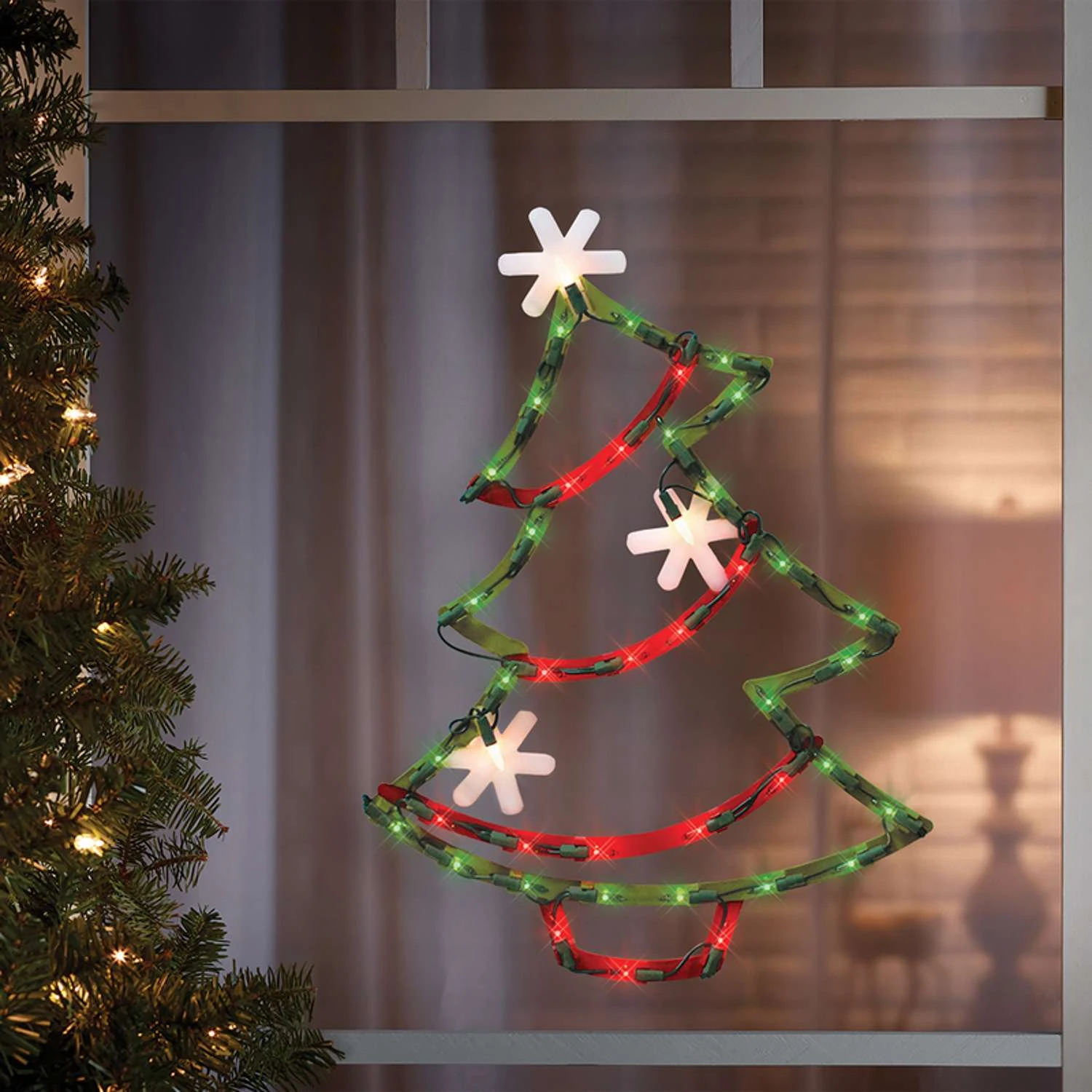 IG Design Green/Red Christmas Tree Silhouette Window Decoration 23 In. 3 IG Design Green/Red Christmas Tree Silhouette Window Decoration 23 In. - Image 2