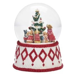 Roman Glitter Dome LED Red/White Musical Dogs Around The Tree Indoor Christmas Decor 6 In.