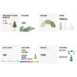 Glitzhome 6 Ft. Pencil LED 300 Ct Snow Flocked Pencil Pine Christmas Tree 15 Glitzhome 6 Ft. Pencil LED 300 Ct Snow Flocked Pencil Pine Christmas Tree -Roman Shop 1fbdc487 af44 43cd 9fd8 b0020eda9a1c