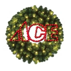 Holiday Bright Lights 60 In. D LED Prelit Warm White ACE Sign And Oregon Wreath
