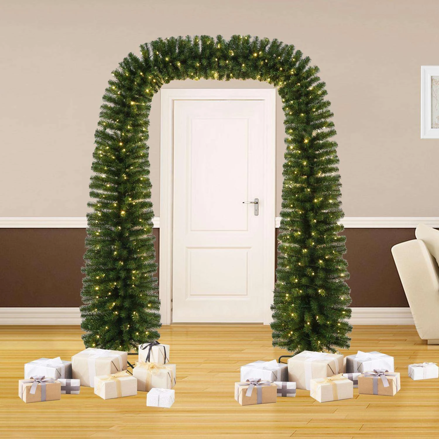 Celebrations 8 Ft. L LED Prelit Warm White Tree Arch Garland 3 Celebrations 8 Ft. L LED Prelit Warm White Tree Arch Garland - Image 2