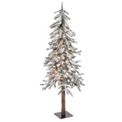 Gerson 4 Ft. Slim LED 100 Ct Flocked Alpine Christmas Tree