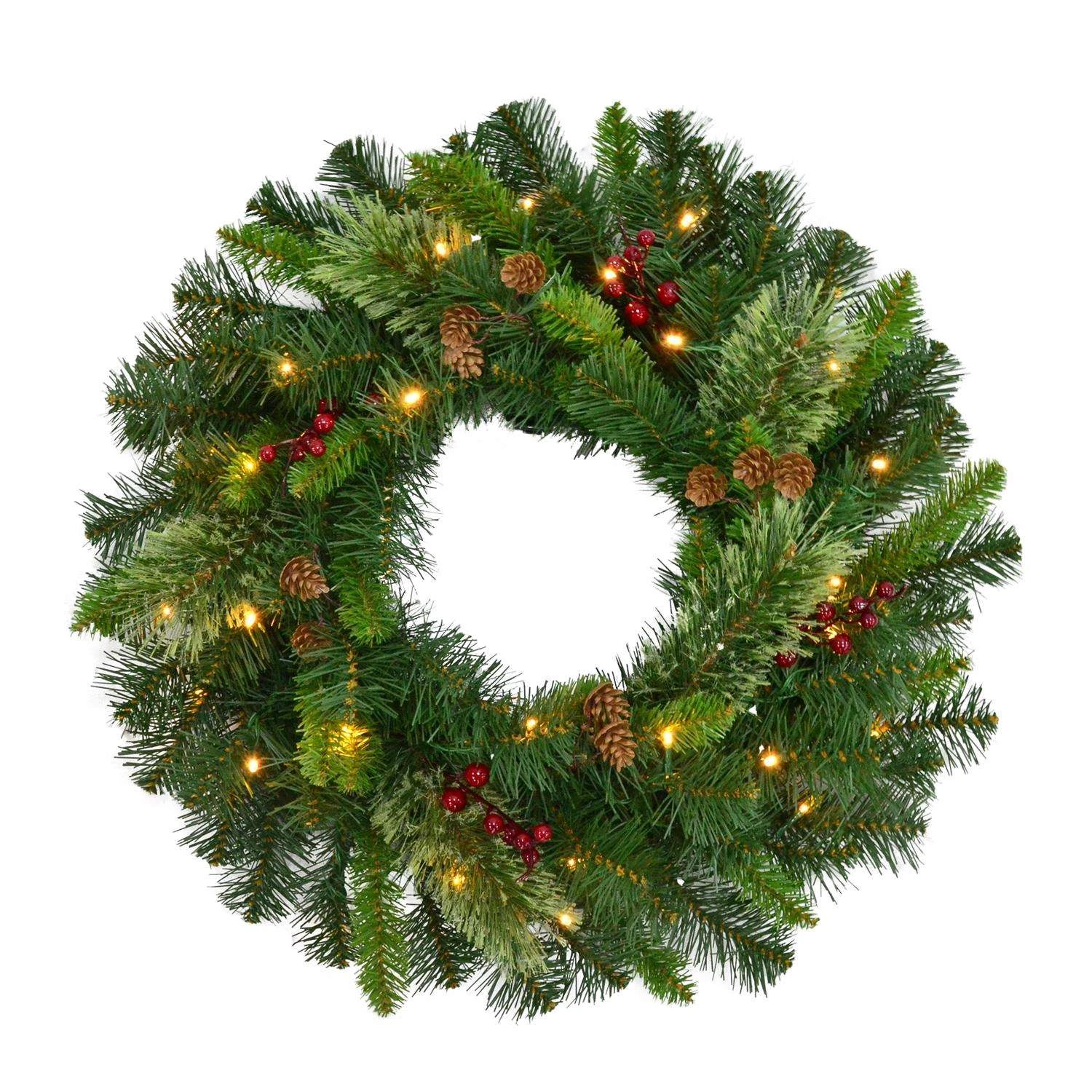 Celebrations Home 24 In. D LED Prelit Warm White Mixed Pine Wreath 3 Celebrations Home 24 In. D LED Prelit Warm White Mixed Pine Wreath