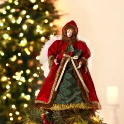 Glitzhome Multicolored Velvet Angel Tree Topper 12 In. -Roman Shop 5c7d5f31 2d54 4788 8823 5ccfda55cc2b