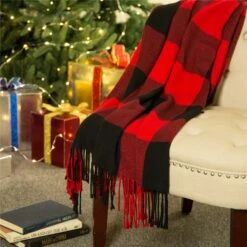 Glitzhome Multicolored Plaid Check Tassel Blanket -Roman Shop 7149b852 cc58 4722 b902 66f14d76f84e