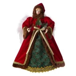 Glitzhome Multicolored Velvet Angel Tree Topper 12 In.