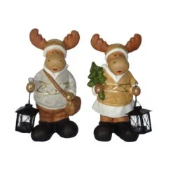 CTM Brown Reindeer With Lantern Figurine