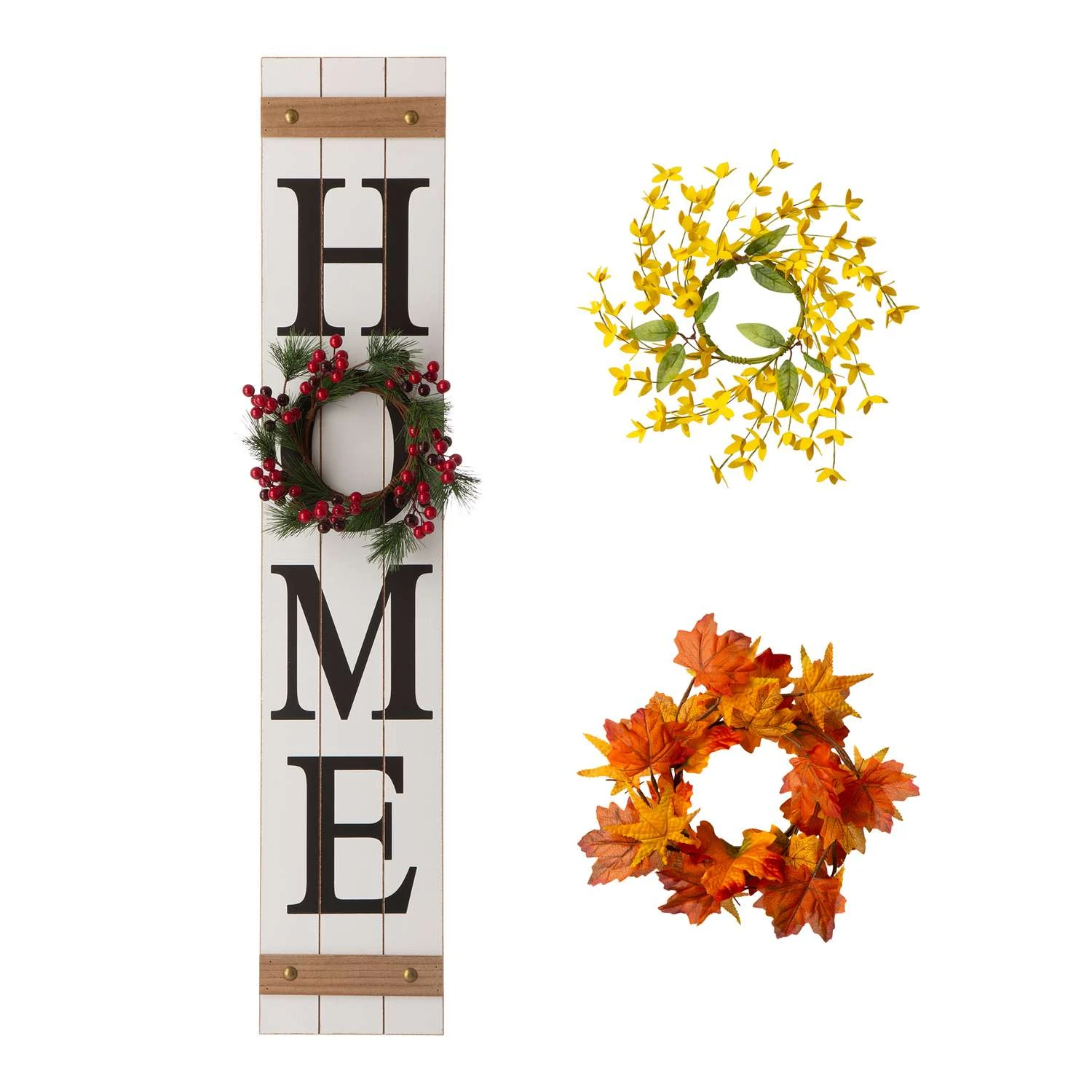 Glitzhome Multicolored Home With 3 Interchangeable Floral Wreaths Porch Sign 42 In. 3 Glitzhome Multicolored Home With 3 Interchangeable Floral Wreaths Porch Sign 42 In.