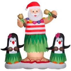 Gemmy Airblown Animated Hula Santa Dance/Penguin Scene 5.5 Ft. Inflatable