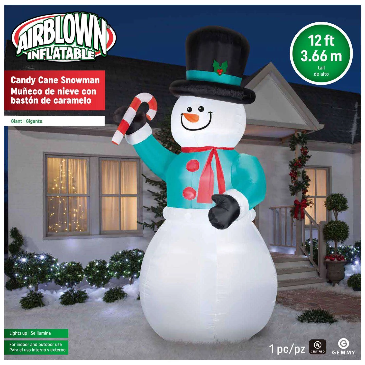 Gemmy LED Snowman With Candycane 12 Ft. Inflatable 5 Gemmy LED Snowman With Candycane 12 Ft. Inflatable - Image 3