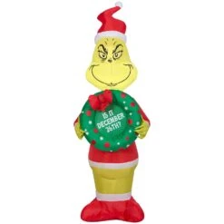 Gemmy Airblown LED Grinch Holding Wreath 4 Ft. Inflatable