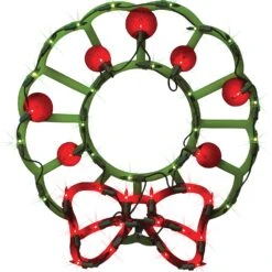IG Design Green/Red Lit Wreath Silhouette Window Decoration 23 In.
