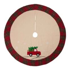 Glitzhome Multicolored Red Truck Christmas Tree Skirt 0.25 In.
