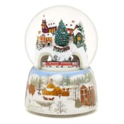Roman Glitter Dome LED Multicolored Musical Christmas Train In Village Indoor Christmas Decor 6.75 I