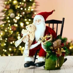 Glitzhome Multicolored Sitting Santa With Wooden Rocking Chair Figurine 11.02 In. -Roman Shop ead0c0d2 9b61 42a8 a476 08b8275671b7