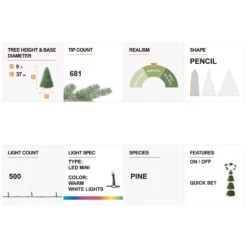 Glitzhome 9 Ft. Pencil LED 500 Ct Pine Artificial Christmas Tree -Roman Shop f97aa9dd 5a67 4086 971e 67f457e73378
